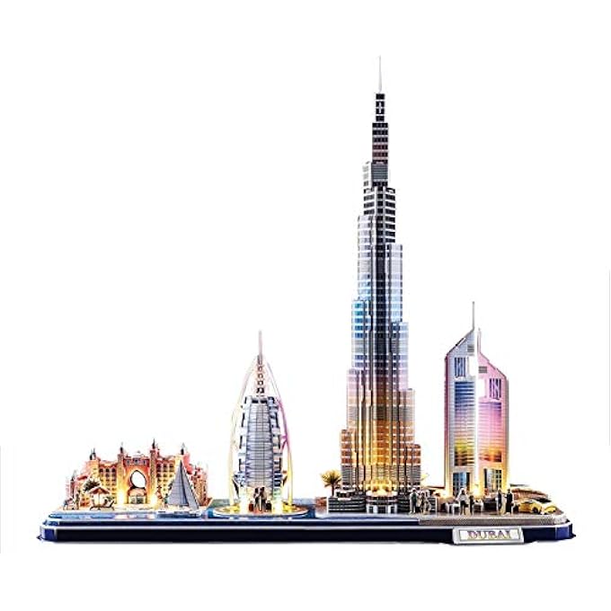 3D PUZZLE WITH LED LIGHTING DUBAI CITYLINE ARCHITECTURE MODEL 182 PIECES - Image 1